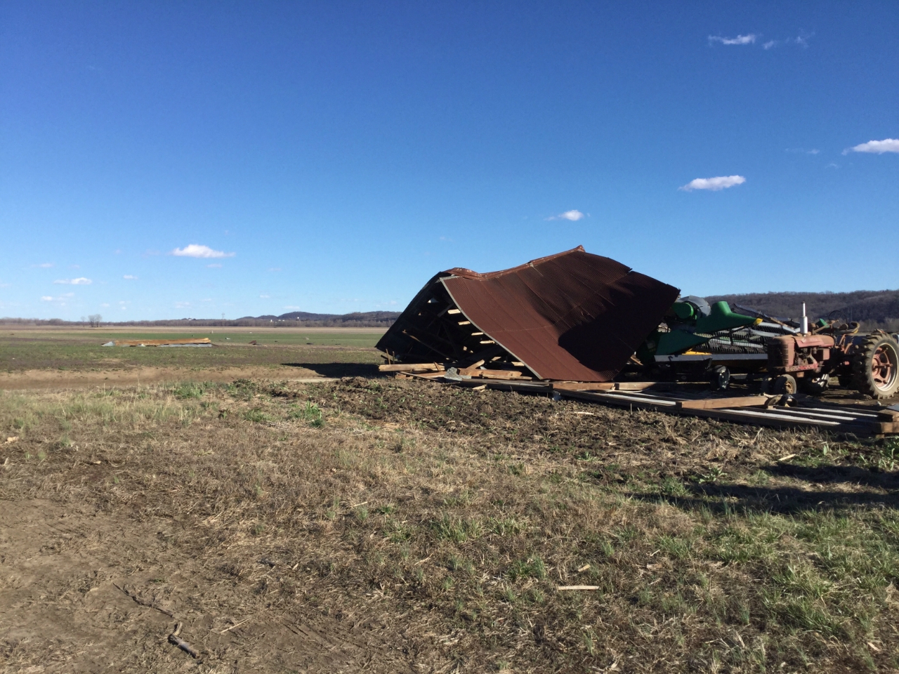 Photo of small outbuilding destroyed just east of McGirks Drive (south of Hwy 94).