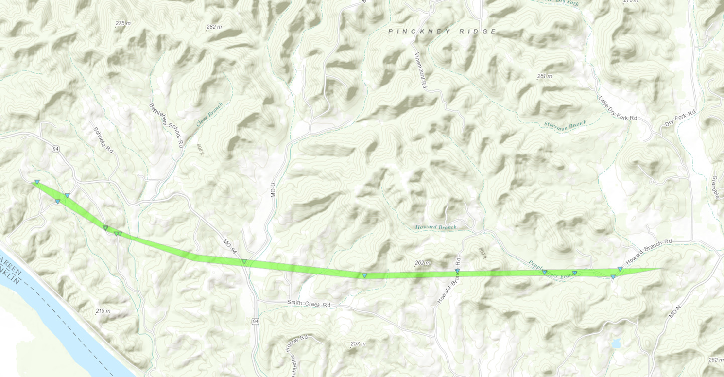 Map of the tornado track of the Pinckney tornado.