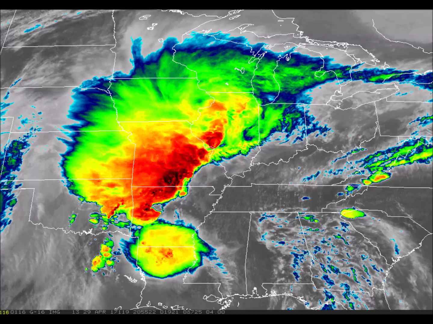 Satellite picture from GOES 16 on April 29th, 2017.