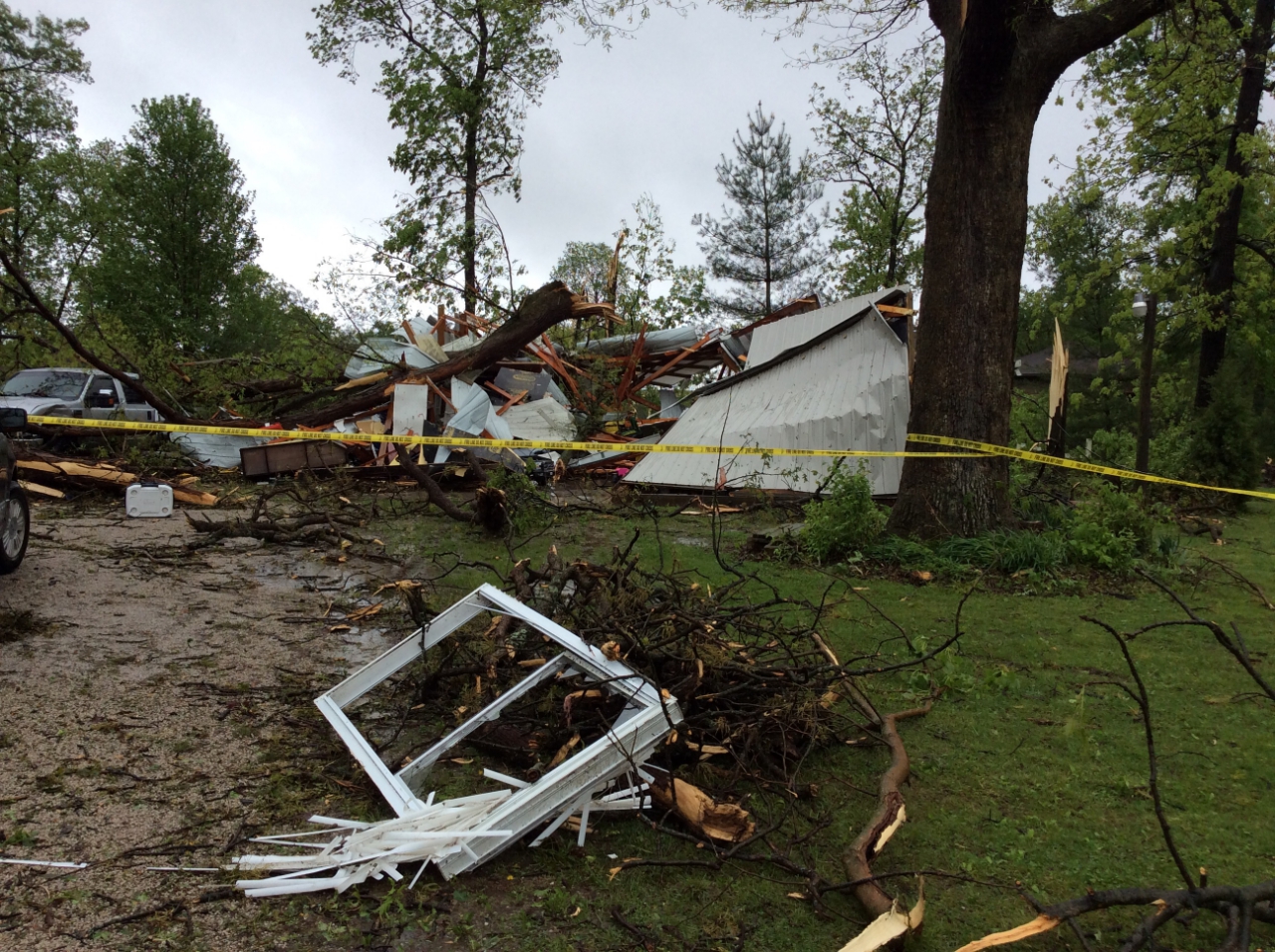 Photo of destroyed garage.