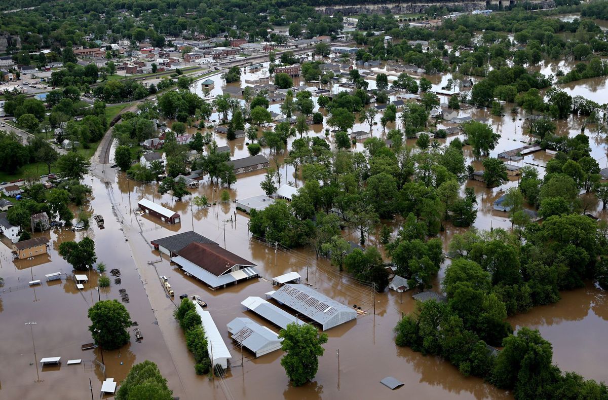 Areal photo of flooding in Pacific, MO.