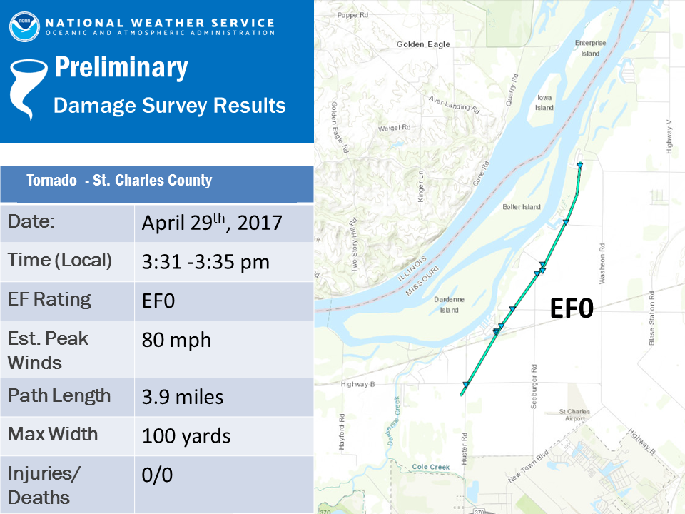 Map of the Orchard Farm, MO tornado on April 29th, 2017.