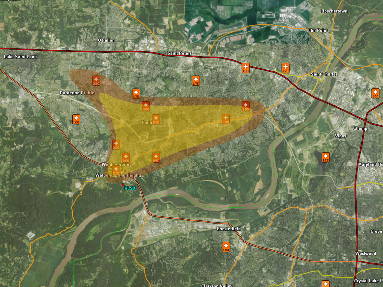 Photo of hail swath in St. Charles County.