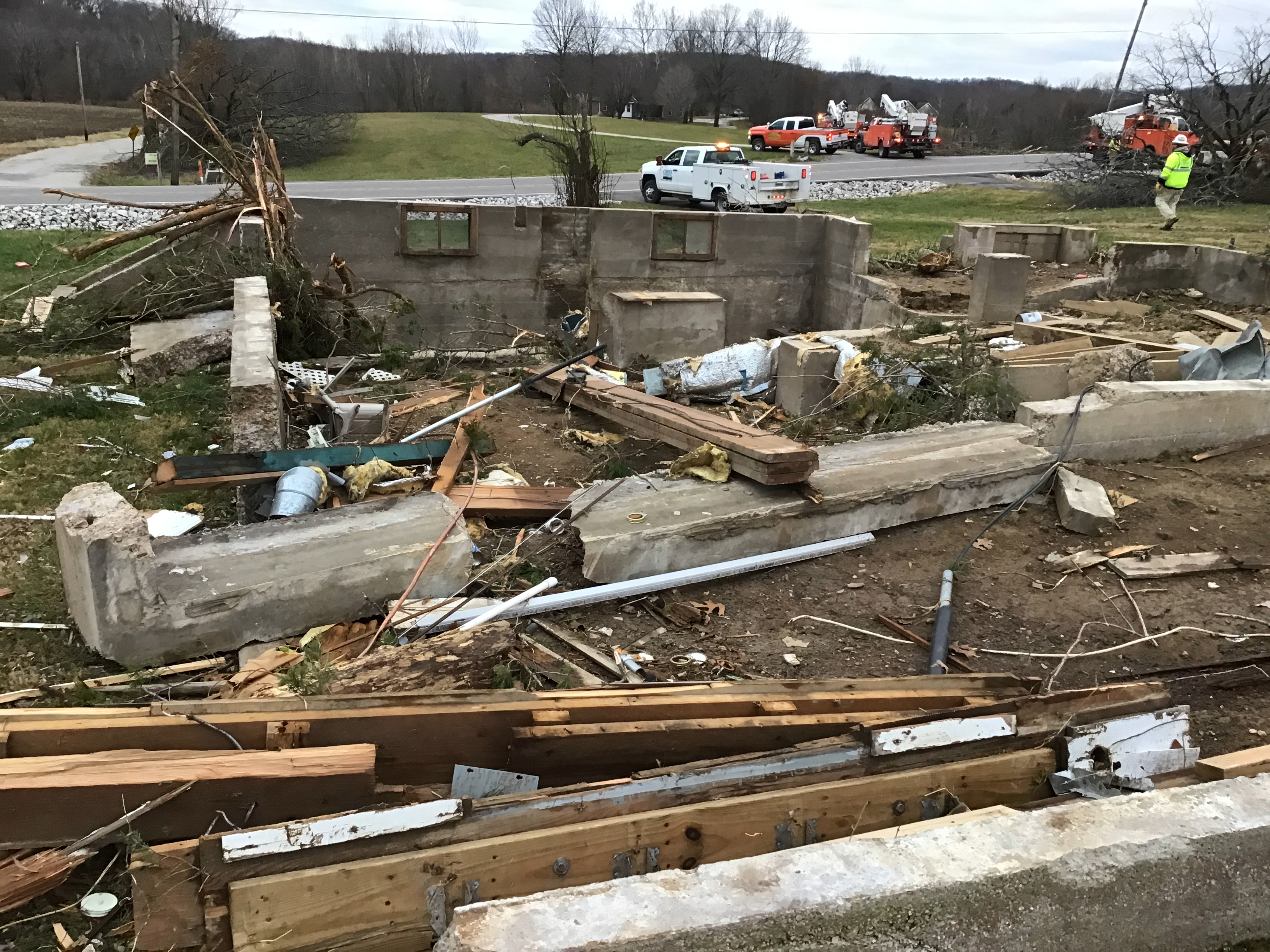 House swept clean of foundation northwest of Defiance, MO.  This damage was rated EF-3 based on structural integrity of the 110 year old house.