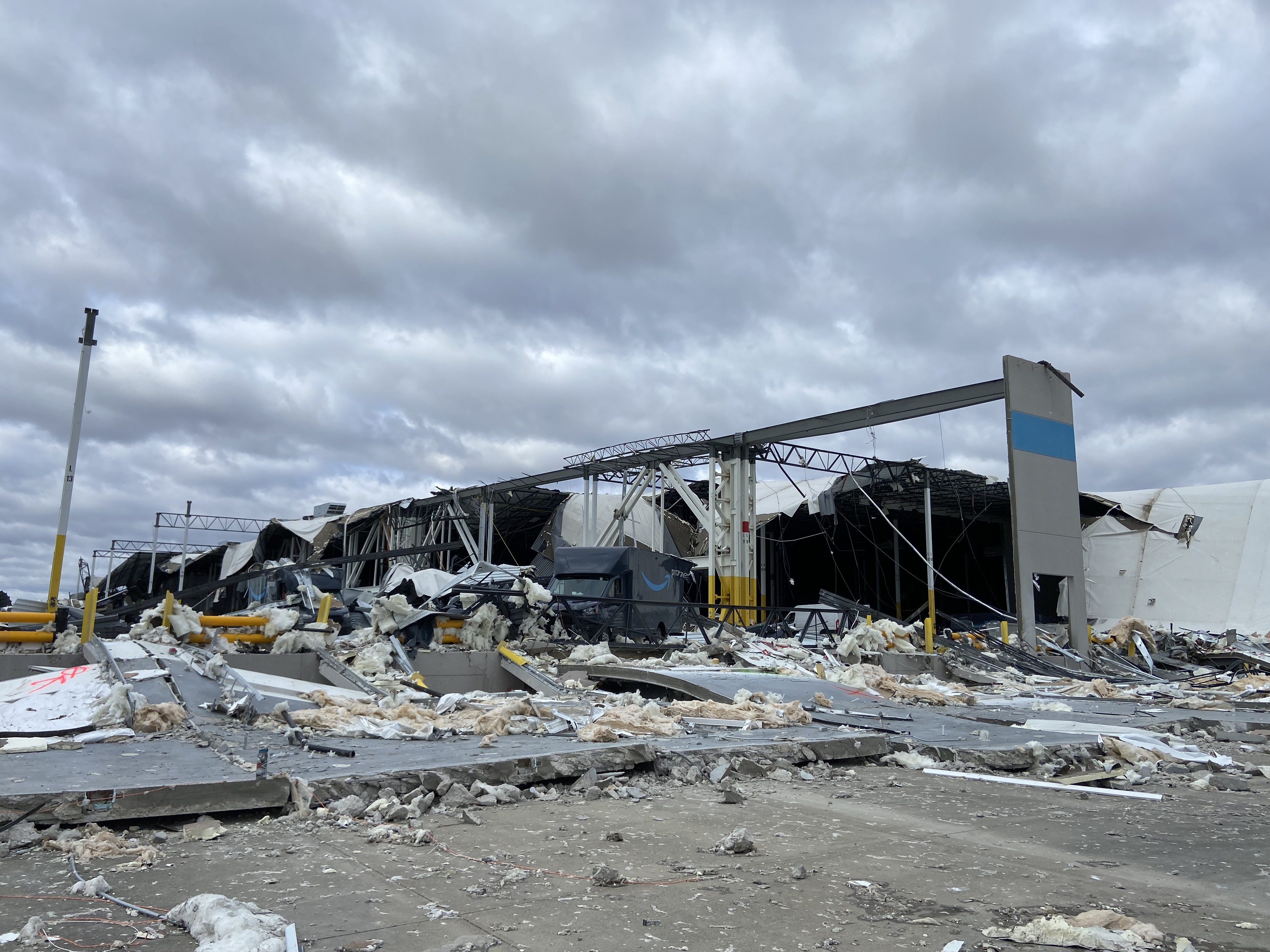 EF-3 tornado damage to Amazon warehouse southwest of Edwardsville, IL.