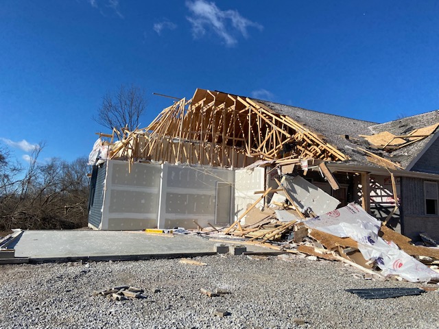 A new house suffered damage along Highway F near Highway 94 in St. Charles County.