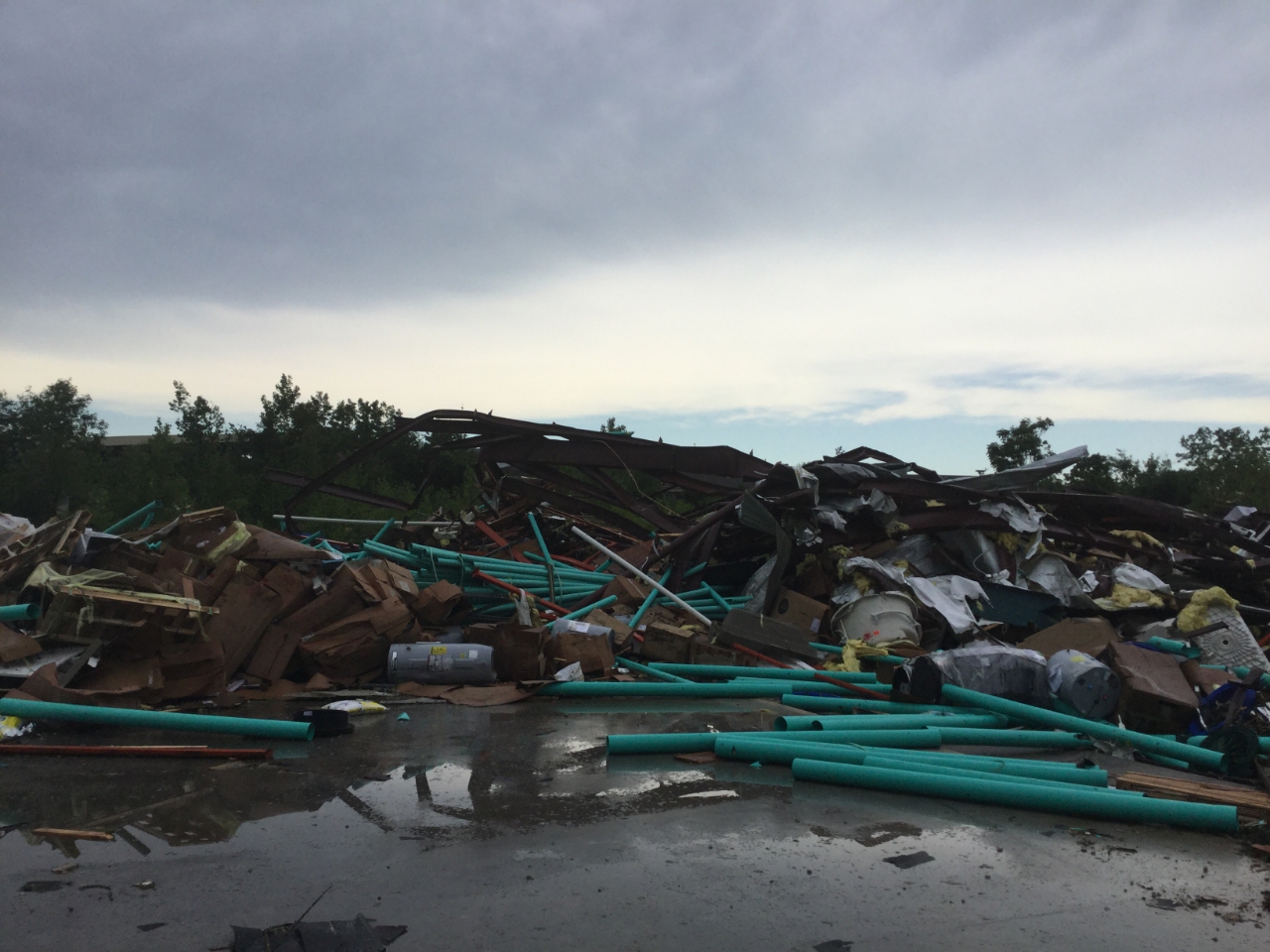 Photo of a small office building that was destroyed by 160 mph tornadic winds.