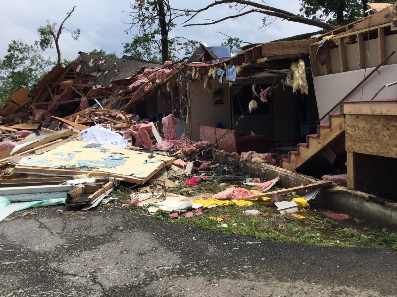 Walls collapsed by 150 mph tornadic winds.