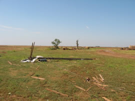 Damage from the second of two tornadoes to impact Ralls, TX. Click on the image for a larger view.
