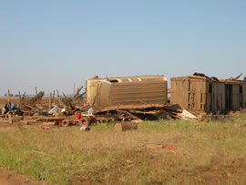 Damage from the second of two tornadoes to impact Ralls, TX. Click on the image for a larger view.