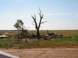 Damage from the second of two tornadoes to impact Ralls, TX. Click on the image for a larger view.