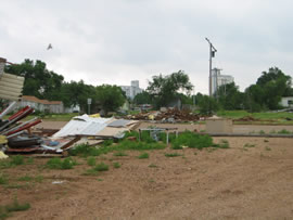 Image of damage from June 9, 2005 storm. Photograph taken by Brian LaMarre, Warning Coordination Meteorologist, WFO Lubbock, TX.