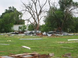 Image of damage from June 9, 2005 storm. Photograph taken by Brian LaMarre, Warning Coordination Meteorologist, WFO Lubbock, TX.