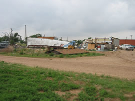 Image of damage from June 9, 2005 storm. Photograph taken by Brian LaMarre, Warning Coordination Meteorologist, WFO Lubbock, TX.