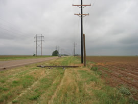 Image of damage from June 9, 2005 storm. Photograph taken by Brian LaMarre, Warning Coordination Meteorologist, WFO Lubbock, TX.