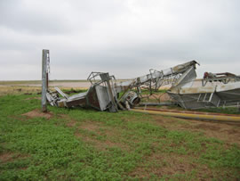 Image of damage from June 9, 2005 storm. Photograph taken by Brian LaMarre, Warning Coordination Meteorologist, WFO Lubbock, TX.