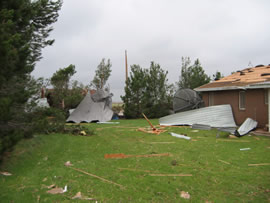 Image of damage from June 9, 2005 storm. Photograph taken by Brian LaMarre, Warning Coordination Meteorologist, WFO Lubbock, TX.