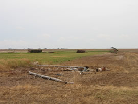 Image of damage from June 9, 2005 storm. Photograph taken by Brian LaMarre, Warning Coordination Meteorologist, WFO Lubbock, TX.