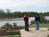 Brian LaMarre, NWS Lubbock Warning Coordination Meteorologist, reviews damage survey information with NBC's KAMR Amarillo News following a tornado impact in Childress, TX on May 10, 2006. 