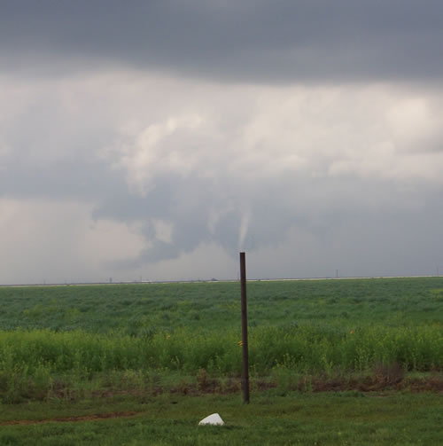 A picture of a developing tornado taken near South Plains. The picture is courtesy of KCBD Channel 11 News viewer Cathy Webster.