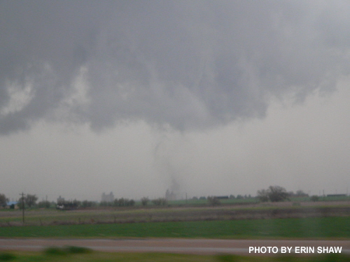 Developing tornado over Tulia viewed from the southwest on I-27. (photos courtesy Erin Shaw)