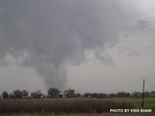 Developing tornado over Tulia viewed from the southwest on I-27. (photos courtesy Erin Shaw)