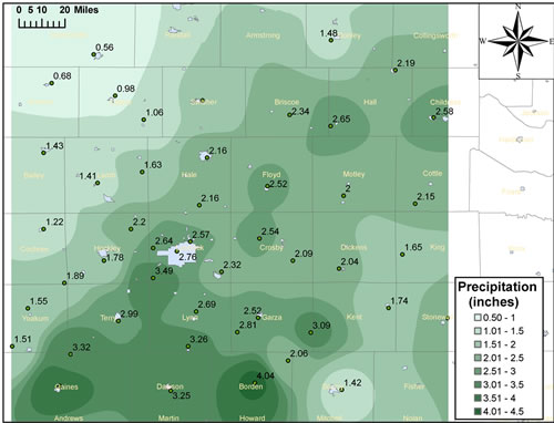 Rainfall (inches) that fell from 8-10 May 2007. Click on the image for a larger view.