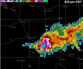 Fredrick, Oklahoma radar image of the Childress Storm