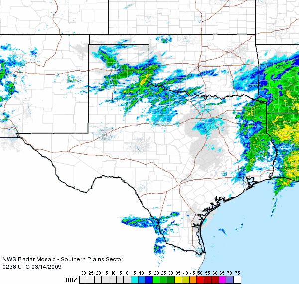 Radar animation from the evening of 13 March 2009.