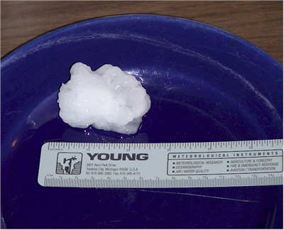 Picture of a large hailstone which fell in southwest Lubbock