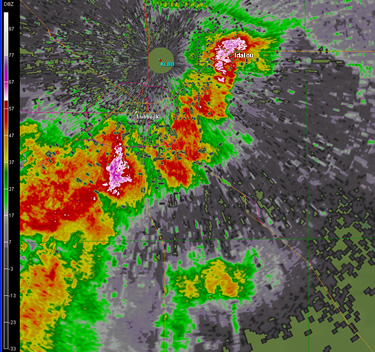 Radar image of thunderstorms near Lubbock at 735 pm CDT. Click on the image for a larger view.