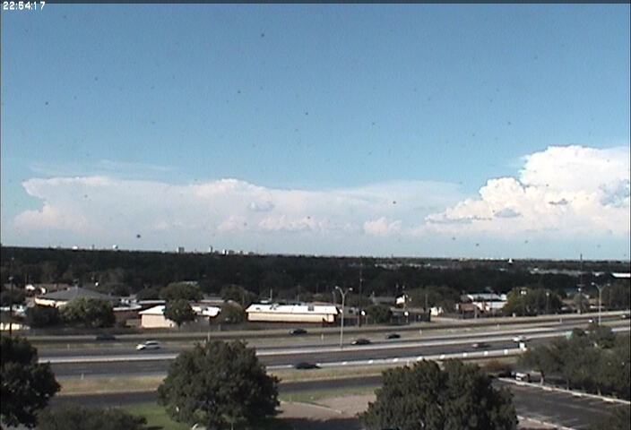 Scattered thunderstorms develop to the north of Lubbock on the afternoon of August 11th, 2010. 