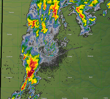 Image of the Lubbock radar reflectivity at 5 pm, October 21st