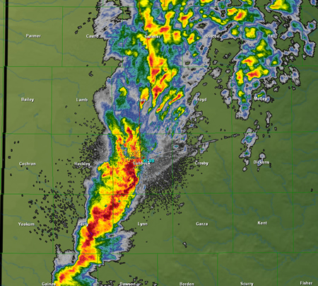 Image of the Lubbock radar reflectivity at 6 pm, October 21st