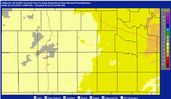 Year to date precipitation departure from normal through May 4, 2011. Click on the image for a larger view.