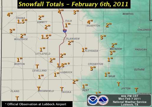 Snow totals for Superbowl Sunday.  Click on the image for a larger view.