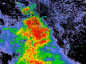 Radar view of a thunderstorm over Lubbock - 11 August 2011