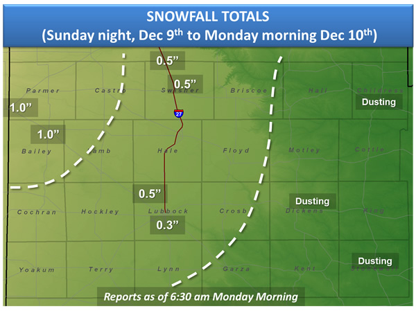Map showing the snowfall totals across the area