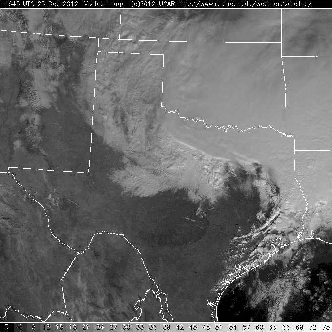 Visible satellite imagery from 10:45 am Christmas morning.