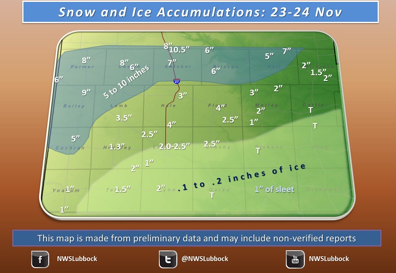 Map of snowfall totals across the area reported to our office.