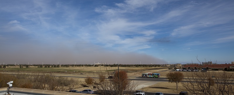 Photograph of the leading edge of a strong cold front and blowing dust moving through Lubbock.