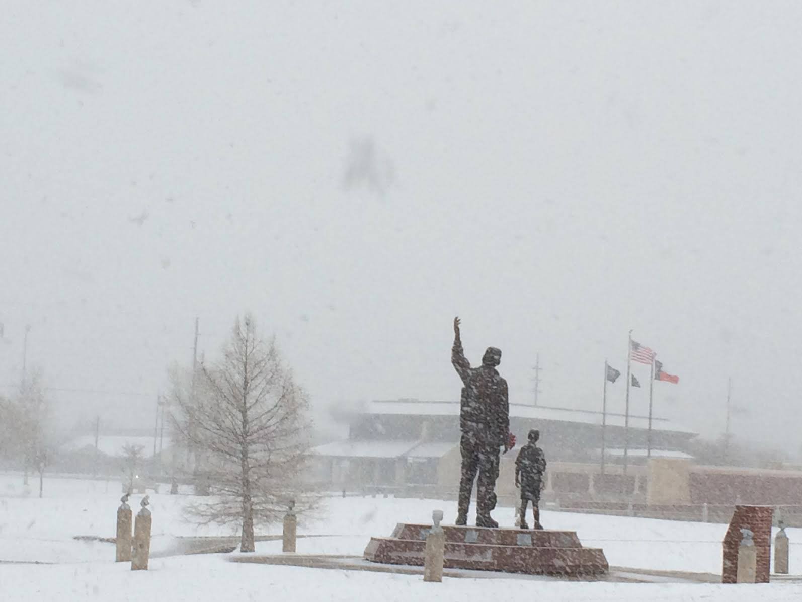 Snow falling at Henry Huneke Park in south Lubbock on the morning of December 27th