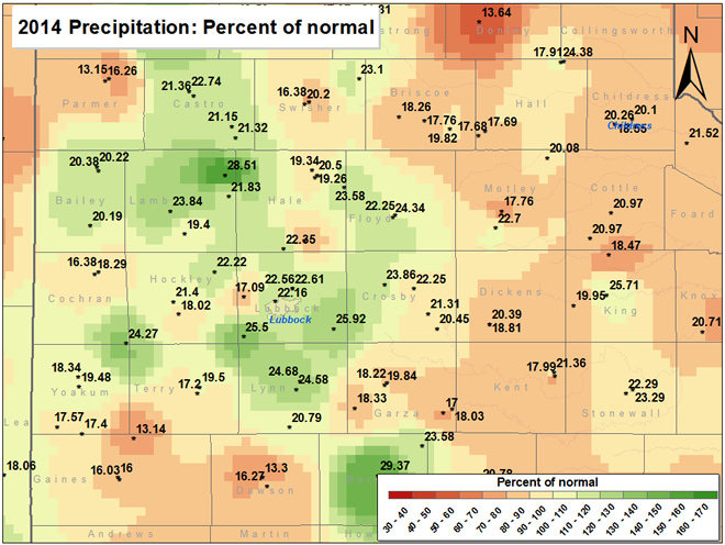 2014 precipitation as a percentage of normal