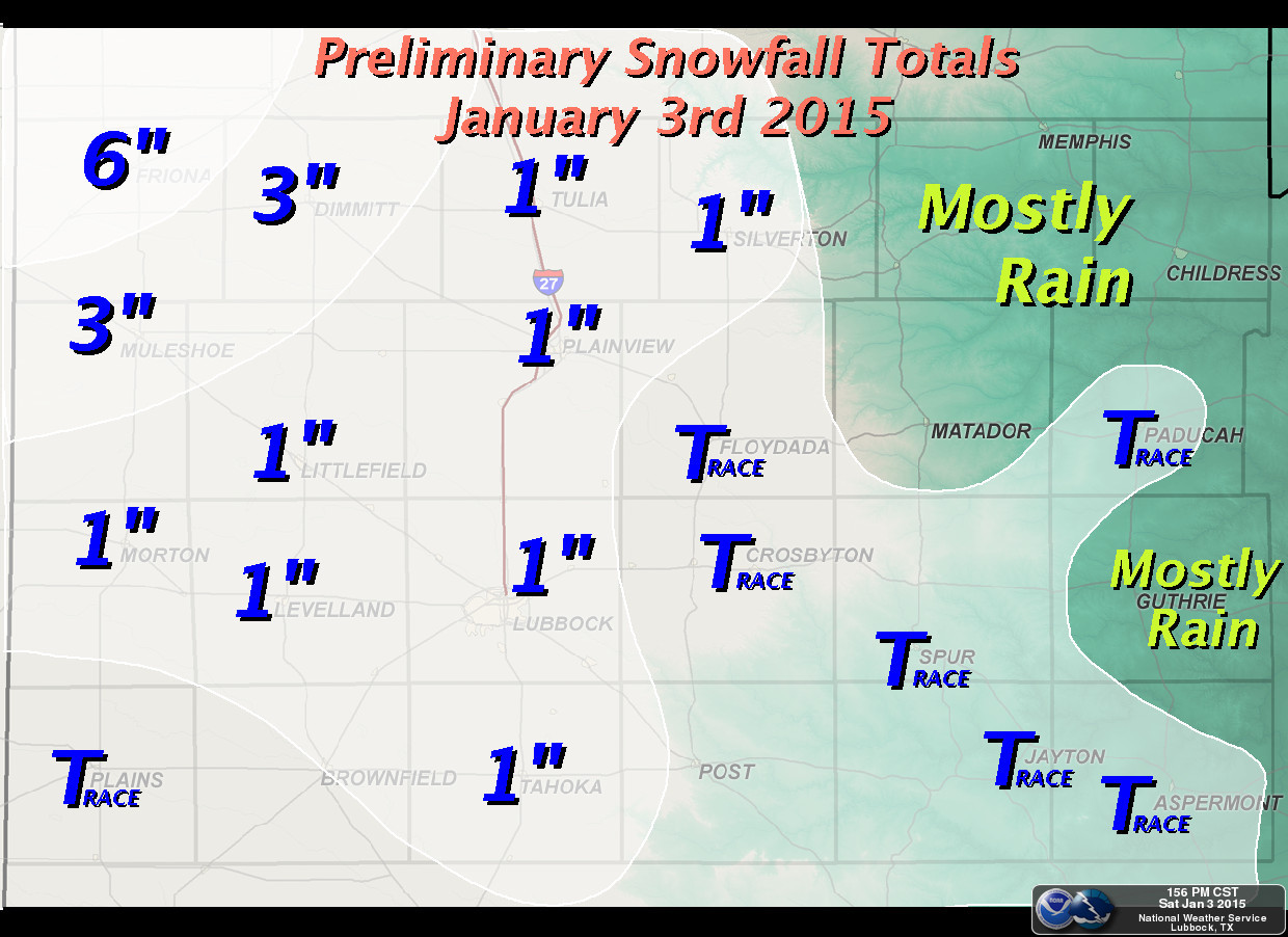 Preliminary snow total map created on January 3rd, 2015.