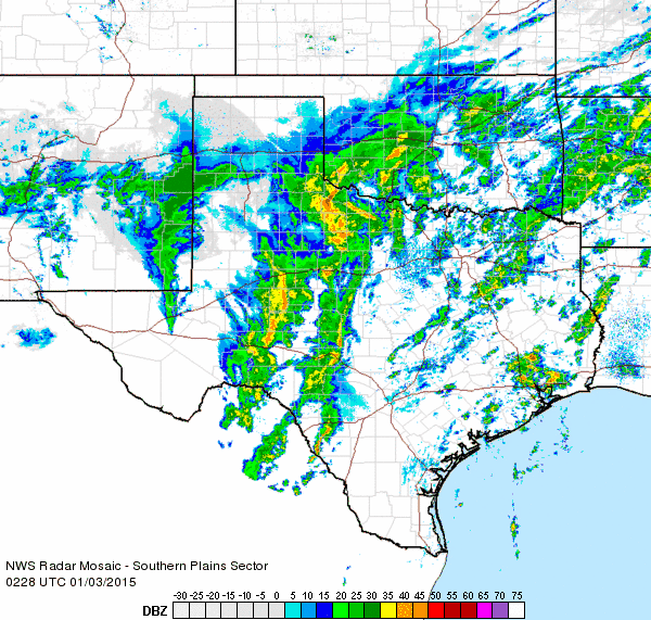 Regional radar loop valid from 8:28 to 9:38 pm on 2 December 2015.
