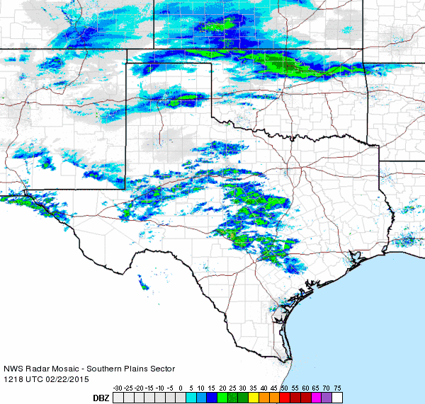Regional radar animation valid from 6:18 to 7:28 am on Sunday, February 22, 2015.
