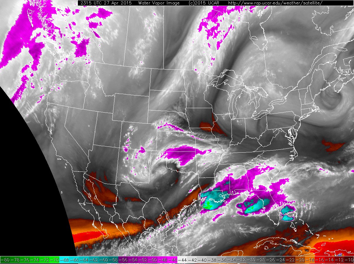 Water vapor satellite image captured at 6:15 pm on April 27th.