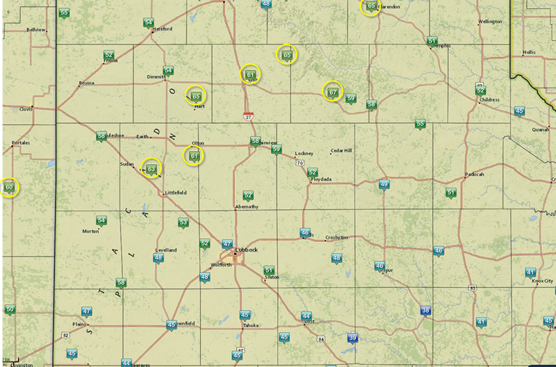 Map showing the peak wind gusts across the area on Wednesday, March 23, 2016