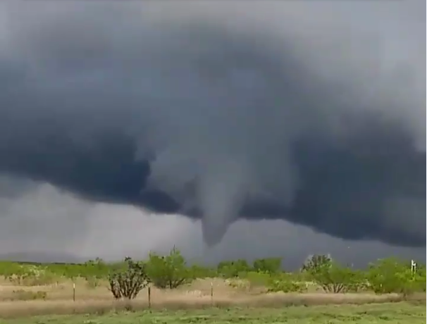 Funnel clouds (and possible tornado) observed about 8 miles southwest of Girard at 4:55 pm on 16 April 2016. The picture is courtesy of Joe Ponce.