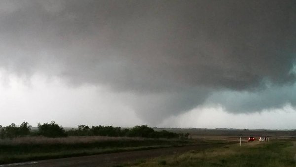 Large tornado near the community of Plaska around 7 pm on 22 May 2016. The image is courtesy of Brandon VanDalsem.